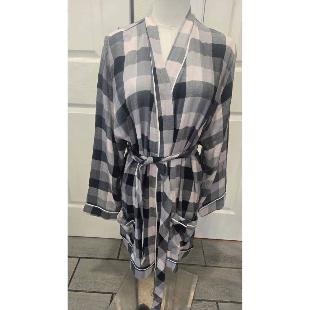 Plush Apparel Grey Black Buffalo Plaid Flannel Robe NWT Small RT15PLD-GRY-S
